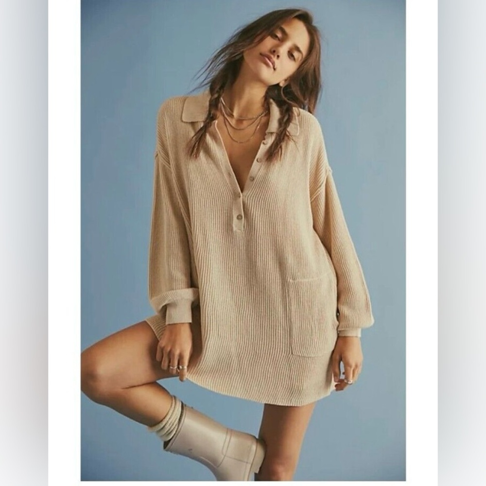Free People Beach Picnic Mini Sweater Dress Natural Size S